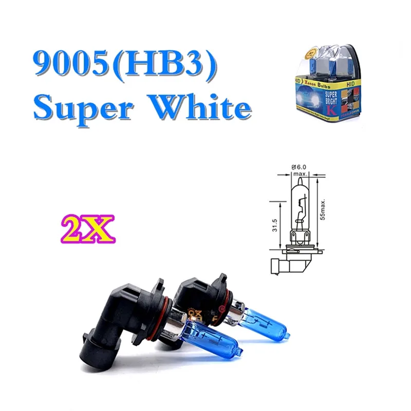

HB3 6000K automobile halogen bulb 9005 12v65w high beam super white 100W headlamp plastic box packaging