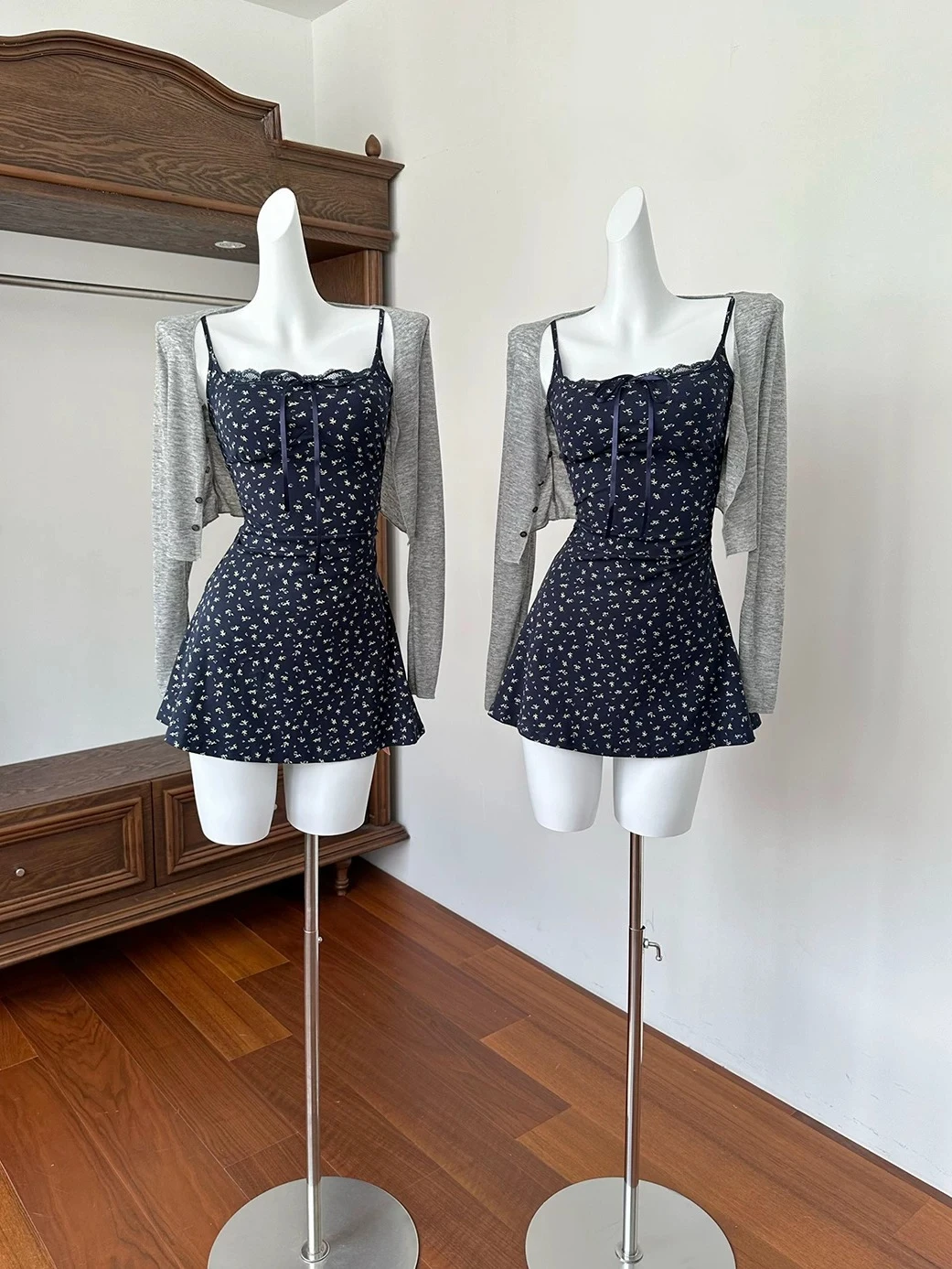 

【Beihai Garden】Summer French Suspender Floral Dress Y2k Girls Sweet Bow Slim Mini Dress