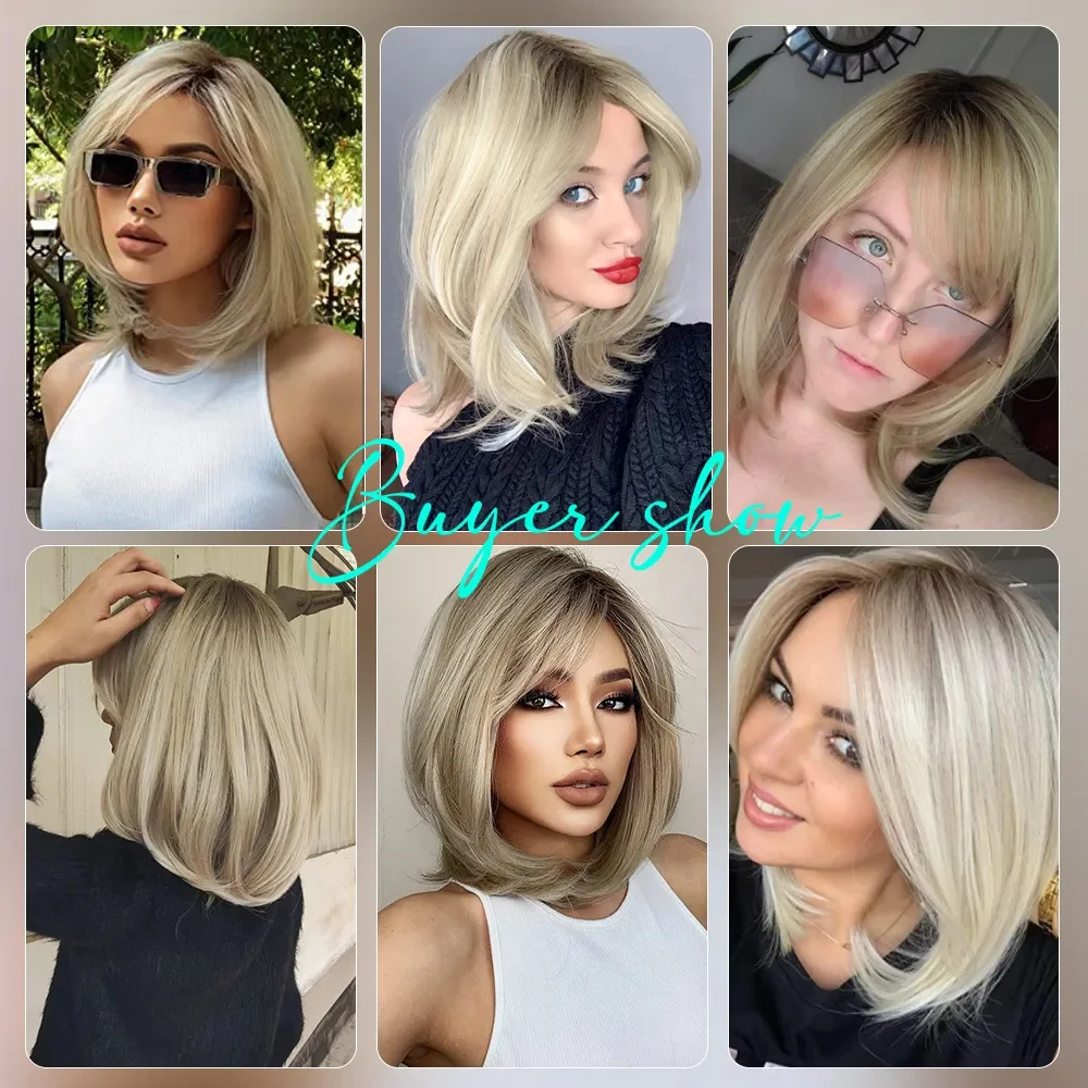 Short Blonde Wig with Bangs Cute Bob Synthetic Wigs High Quality Halloween Lolita Party Natural Hair Wigs for Women