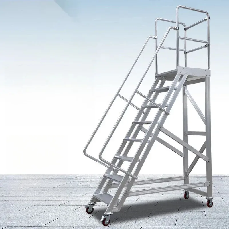 Aluminum climbing ladder Industrial mobile climbing truck Warehouse Supermarket tally ladder Outdoor roof platform