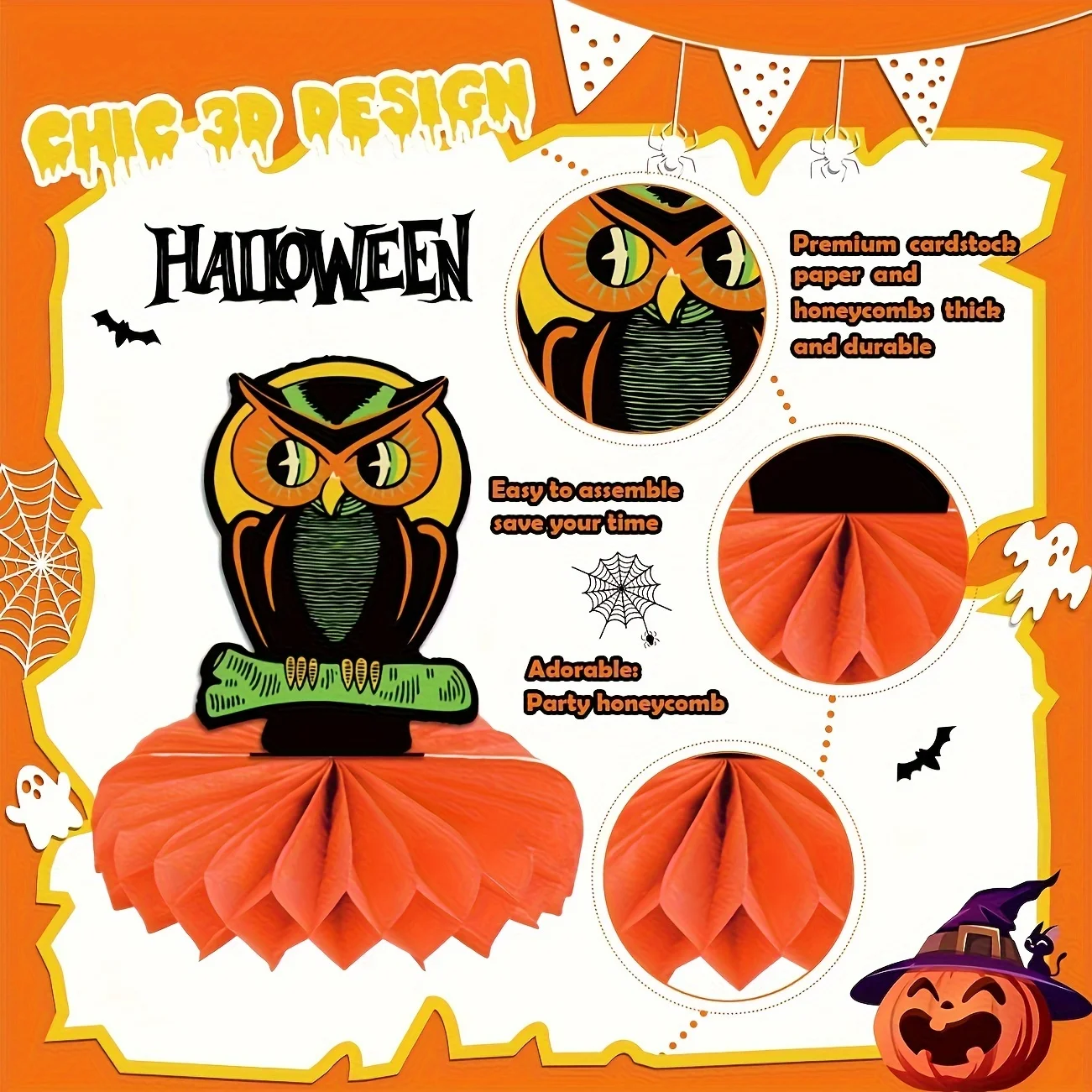 زينة حفلات الهالوين العتيقة لطاولة الهالوين قطعة مركزية على شكل قرص العسل 9 قطع من جوهانا باركر ديكور طاولة الهالوين على شكل قرع