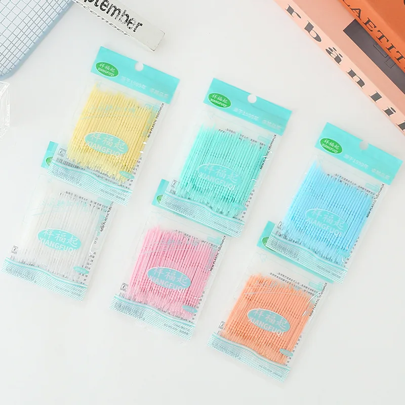 Disposable Double Ended Plastic Toothpicks 100 Pcs Per Pack Oral Cleaning Interdental Brushes Dental Care Interdental Brush