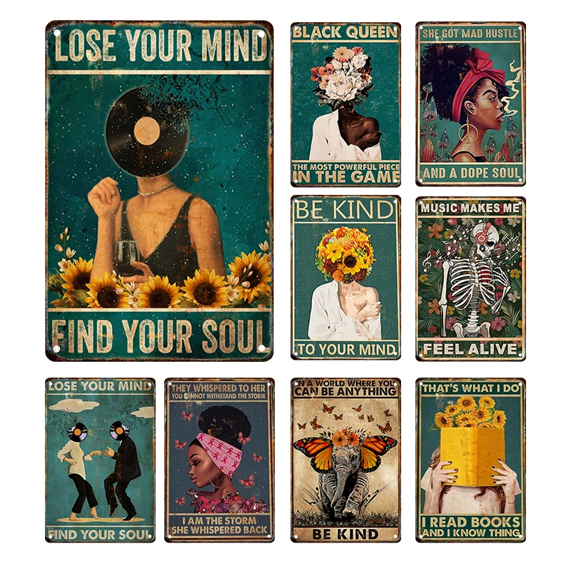 Lose Your Mind Find Your Soul Music Tin Sign Retro Nostalgic Metal Poster Inspirational Quote Art Prints Vintage Girls Decor