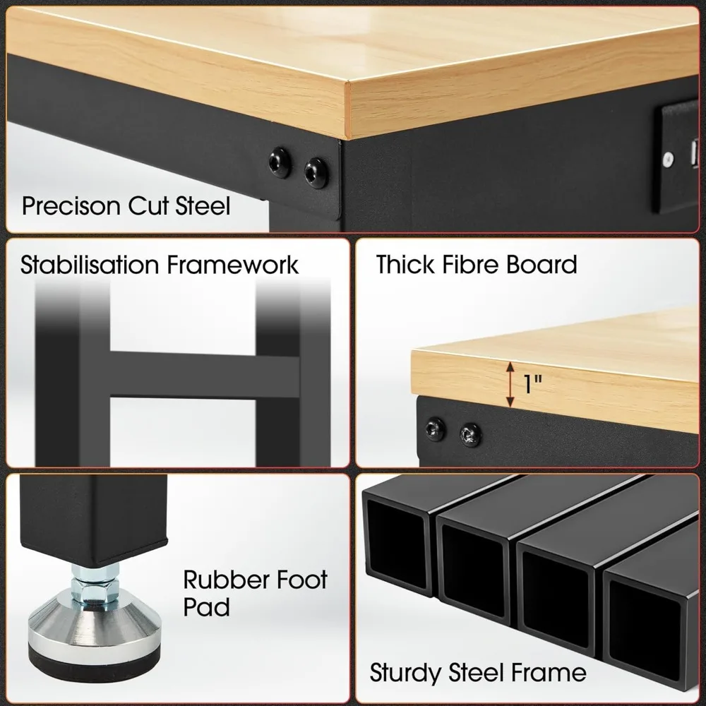 Heavy-Duty Adjustable Workbench with Power Outlet - 2000 lbs Capacity for Garage and Workshop Use