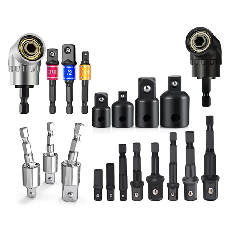 NEW-Drill Socket Adapter Converter For Impact Driver 105° Right Angle Drill Attachment Bit Socket Adapter And Reducer Set