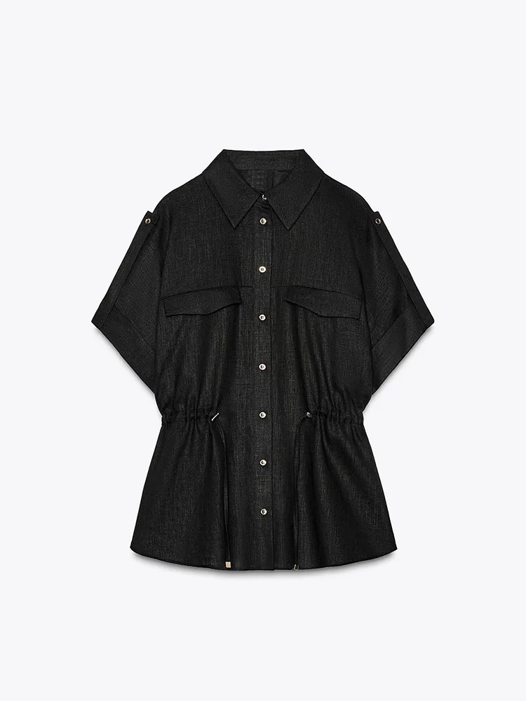 Nuovo 2025 Estate Donna Faionable Fibra mista Sciolto Lungo Colletto Sve irt Bottone singolo Versatile Pendolarismo Sle Premiu...