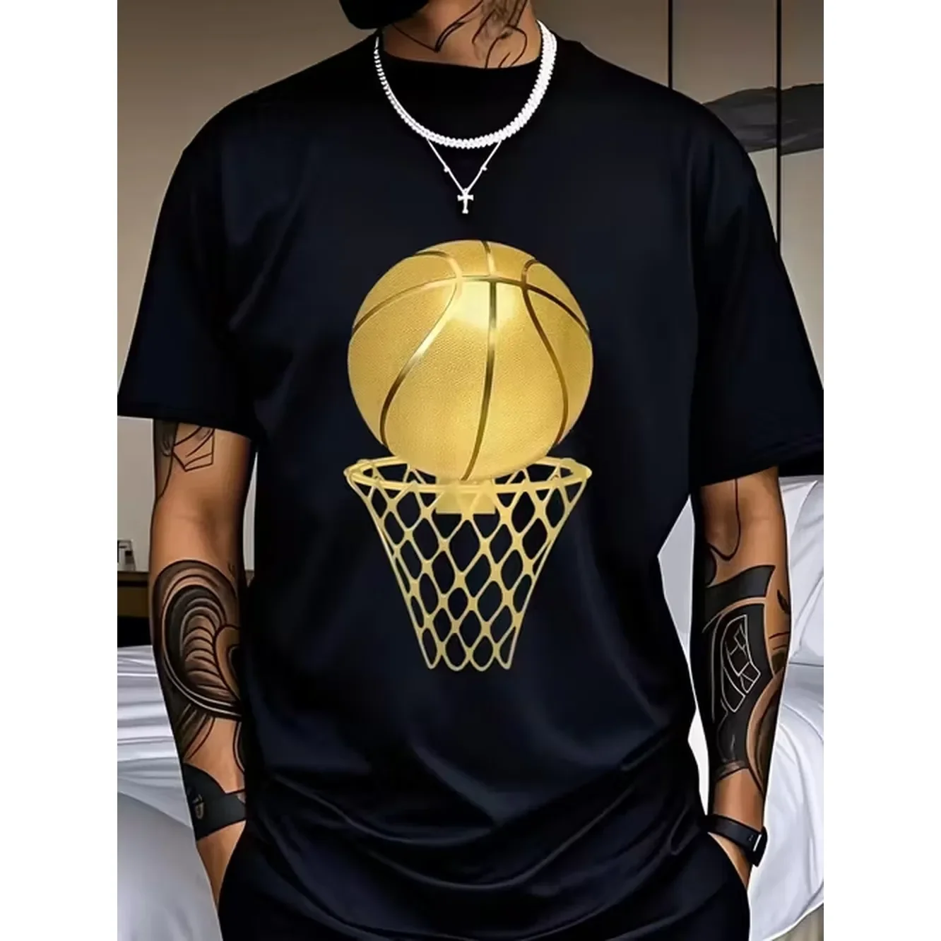 Men'S Fashion Printed T-Shirt- Summer Classic Casual Crew Neck Short Sleeve T-Shirt, Polyester, Comfortable And Breathable, Fashion Letter Pattern Design, Trendy Versatile Men'S Clothing, Holiday Surprise Gift