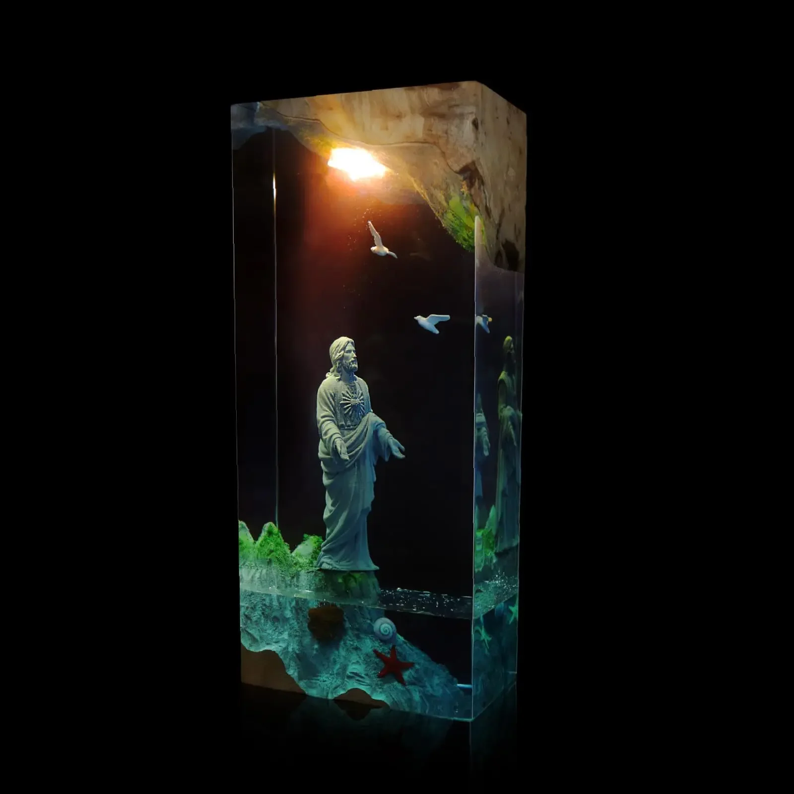 Lámpara de resina de madera maciza, diseño temático de cultura de fe, exquisito hecho a mano, regalos populares de Pascua en Europa