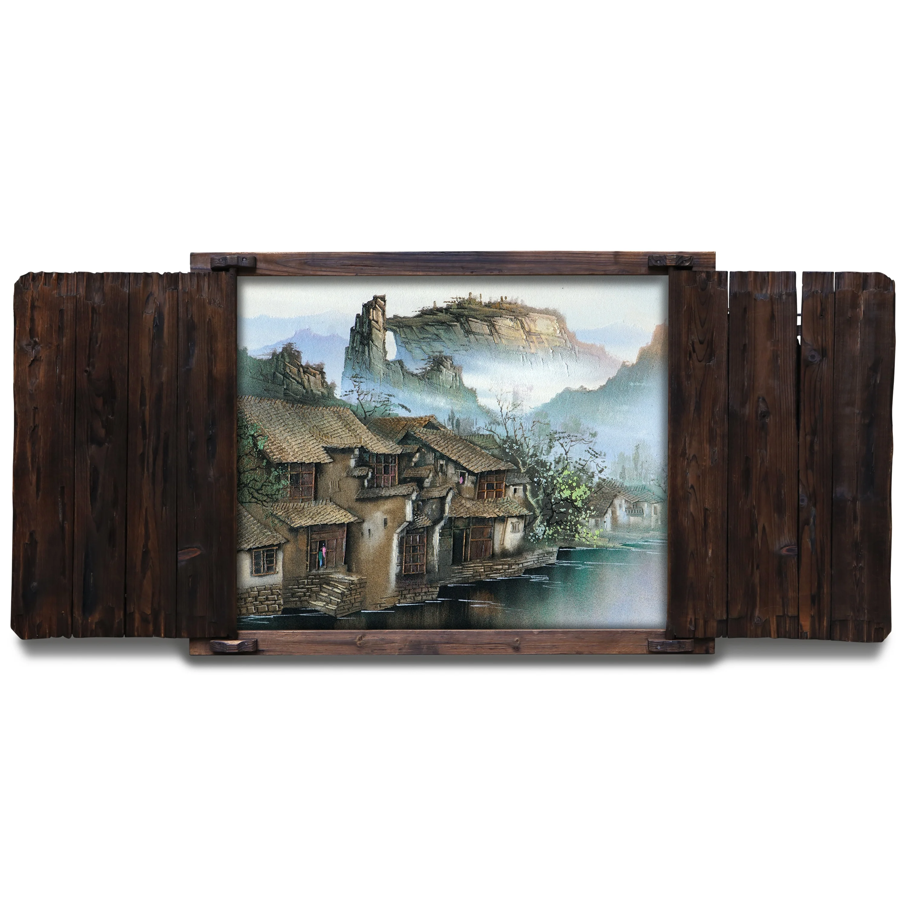 Tianmen Mountains Landscape Hand-made Classic Style Sandstone Painting Canvas Supported Wooden  Wall Art Home Decor