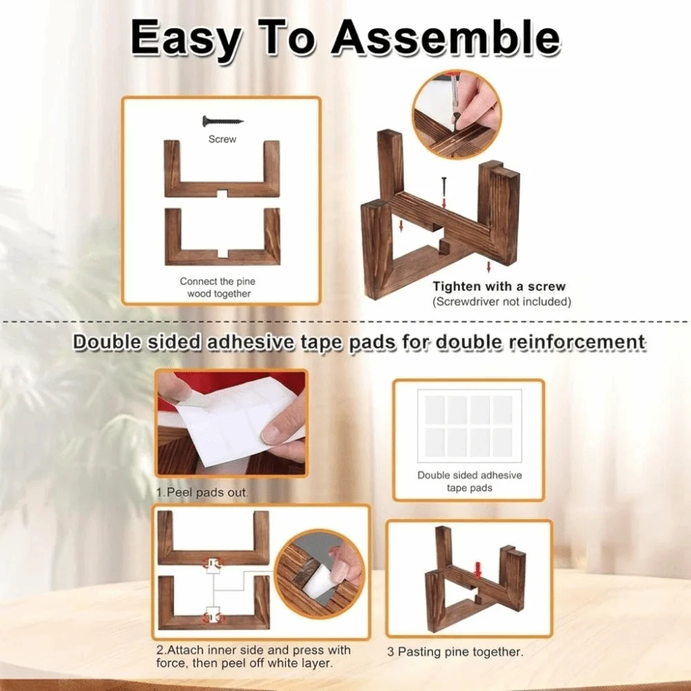 Cross Frame Wooden Plant Stand Brown Wood Grain Compact Size Flower Pot Rack Screw Fixed Stable Structure Tabletop Plant Shelf