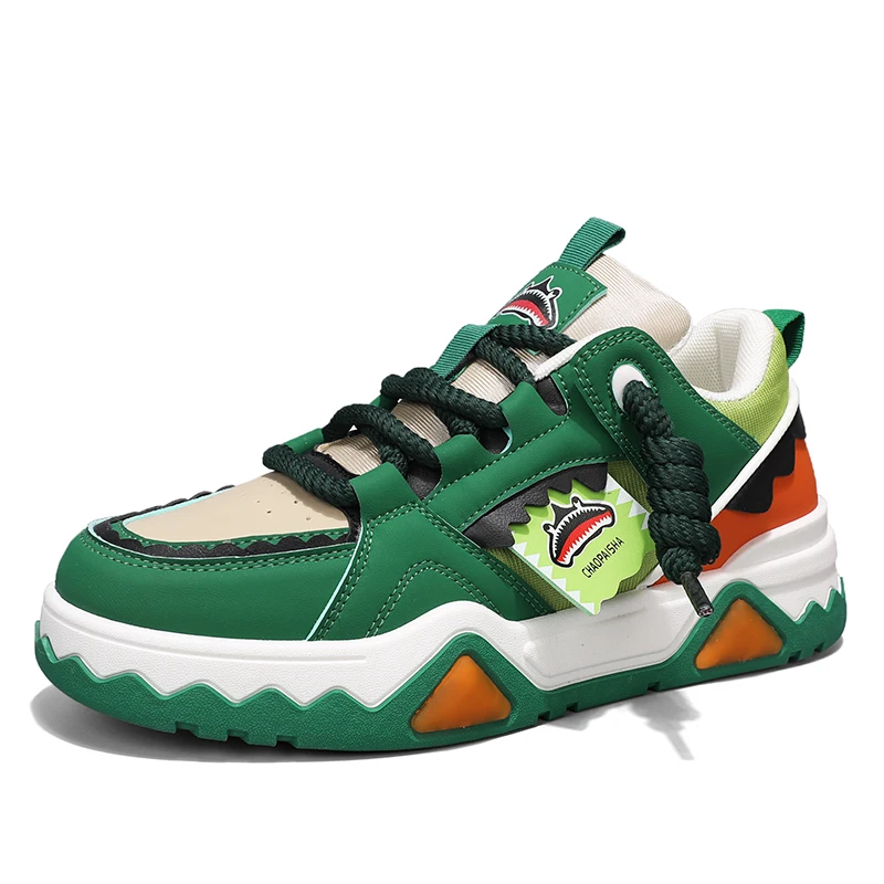 

Fashion Cartoon Vulcanize Shoes Men Green Casual Sneakers Harajuku Skateboard Youth Sports Shoes Designer Platform Sneakers Male