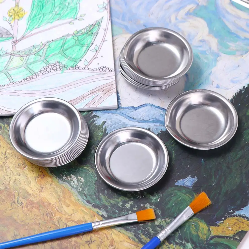 10pcs Stainless Steel Painting Color Bowls Drawing Tablets Reusable Paint Color Mixing Cups Mini Pallet Plate Pour Mouth Palette