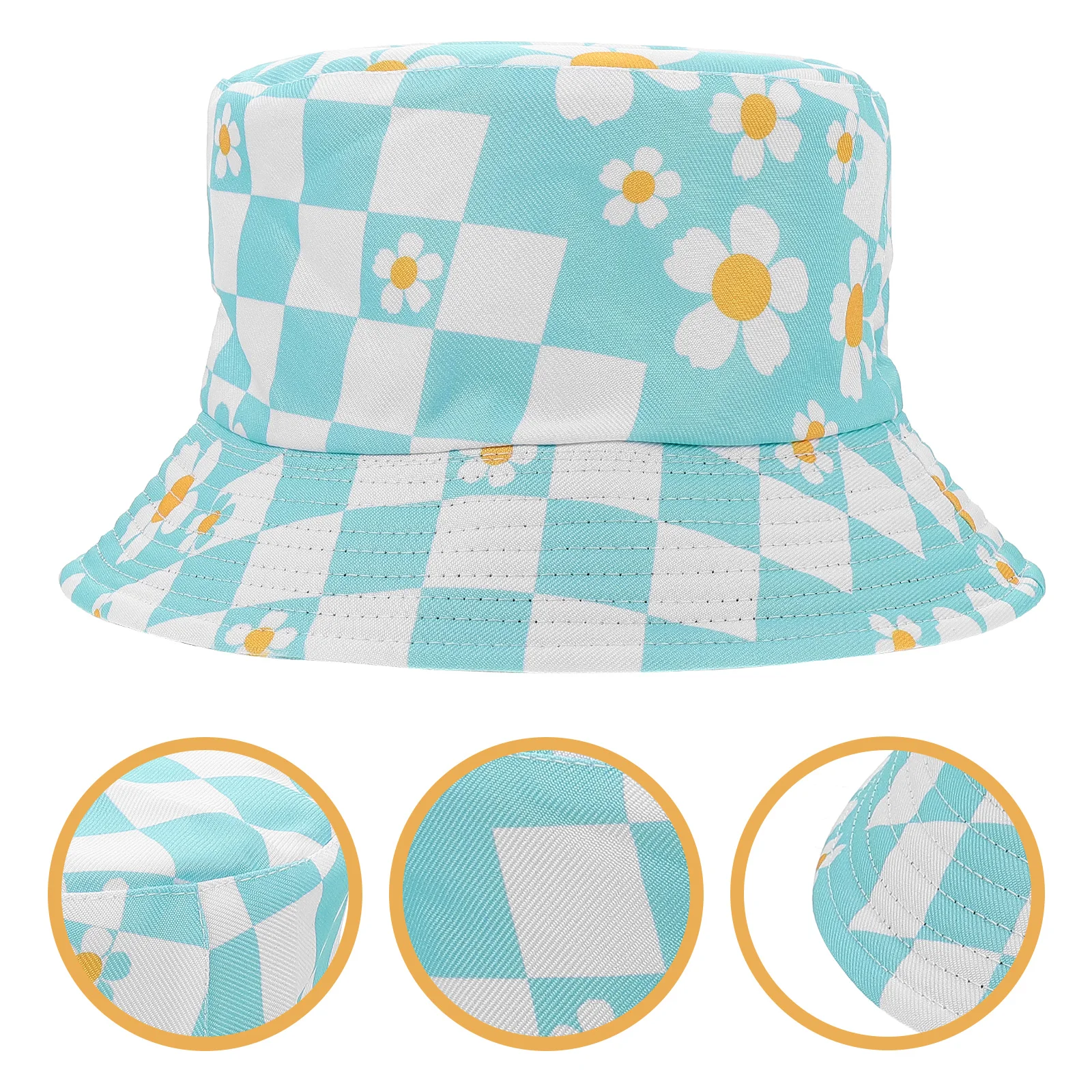 

Reversible Double Sided Bucket Hat Checkered Printed Beach Sun Hat 56-58Cm Summer Travel Hiking Fishing Gardening Crochet Style