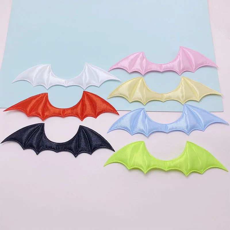 28Pcs 14x3.8CM Fabric Satin Bat Wings Padded  Appliques For DIY Children Hair Clip Accessories Garment Headwear Decor Patches