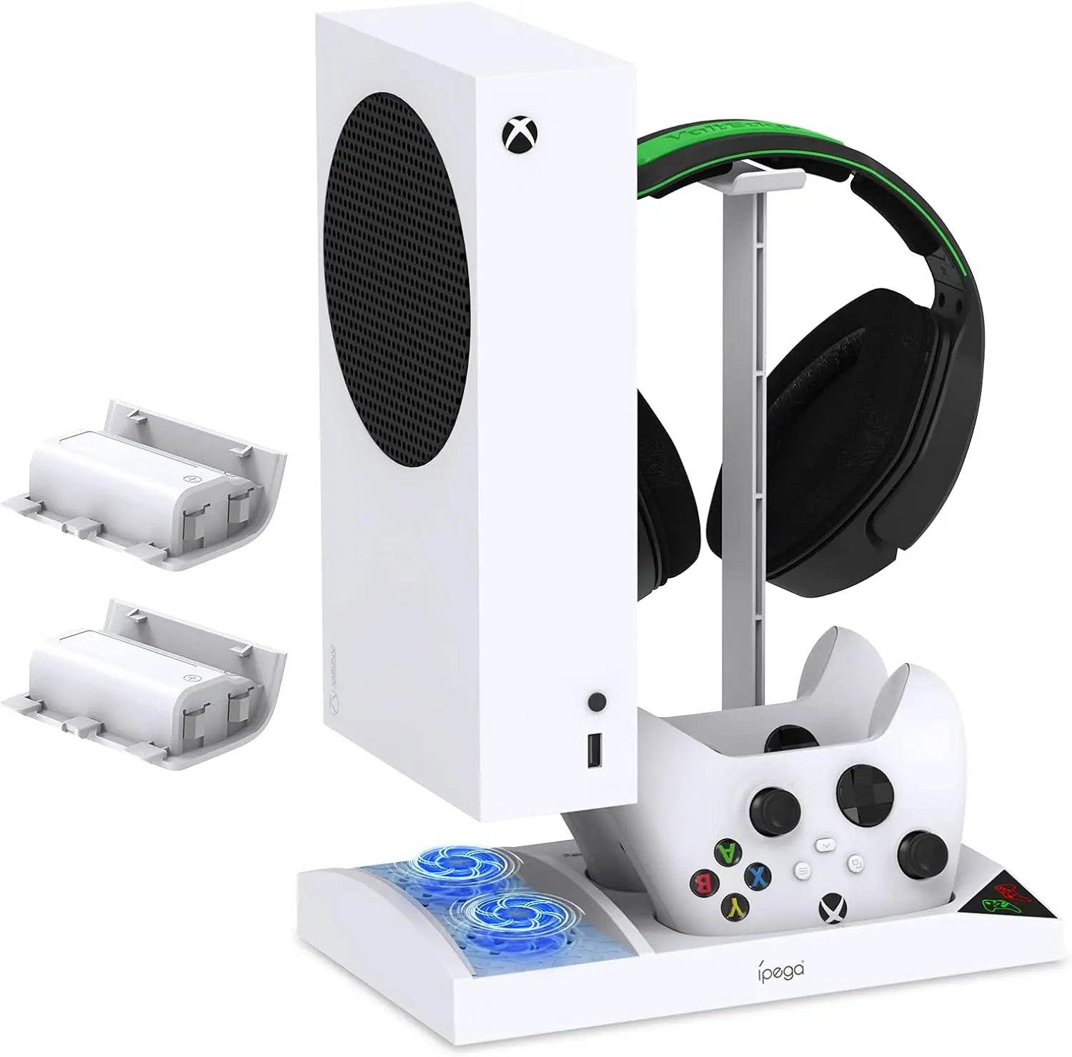 Ipega Upgraded Vertical Cooling Fan Stand for Xbox Series S Cooler Fan System Dual Controller Charging Dock Station With Battery