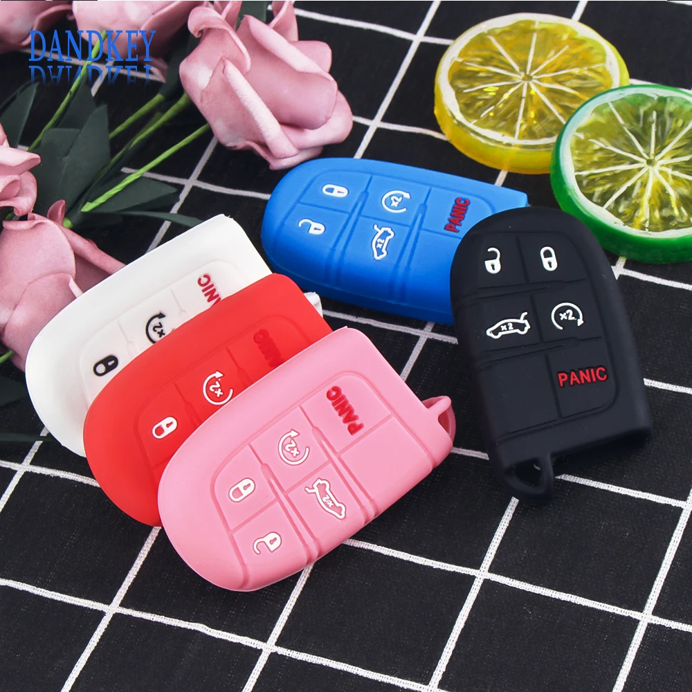 Dandkey 5 Button For Jeep Grand Cherokee Dodge JCUV Dart Journey Chrysler 300C Fiat Silicone Car Key Case Cover Remote Fob Shell