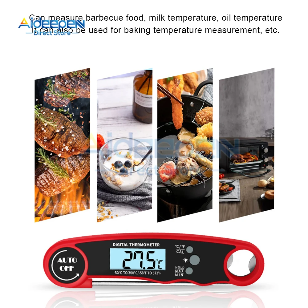 Instant Read Meat Thermometer Best Waterproof Ultra Fast Digital Food Water Milk Thermometer for Outdoor Cooking BBQ and Kitchen