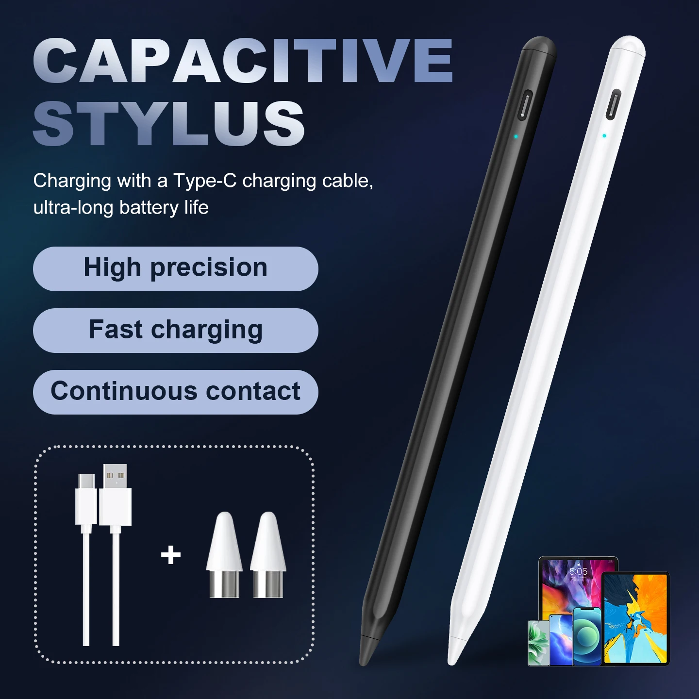 Stylus Pen for Touch Screens, Universal Tablet Pencil with LED Indicator, Compatible with Android & iPad Devices