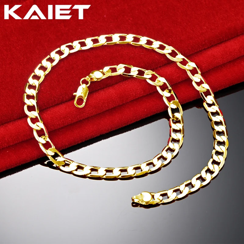 KAIET 925 Sterling Silver 8mm Side Chain Necklace Plated With 18K Gold Wedding Party For Women Charm Fine Jewelry