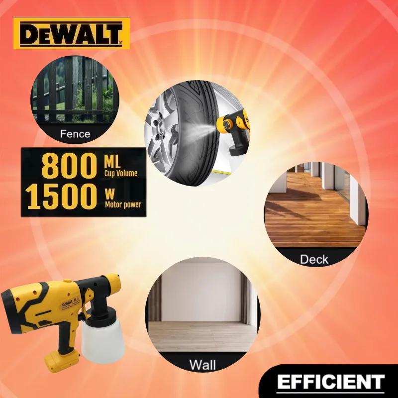 

Dewalt 800ML Cordless Electric Spray Gun Portable Paint Sprayer High Power Auto Furniture Coating Airbrush Tool 20V