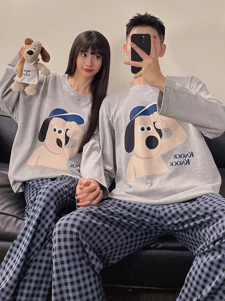 DAIMELU spring sleepwear set autumn couple pajamas women's cotton long-sleeved trousers nightwear men's cartoon teen loungewear