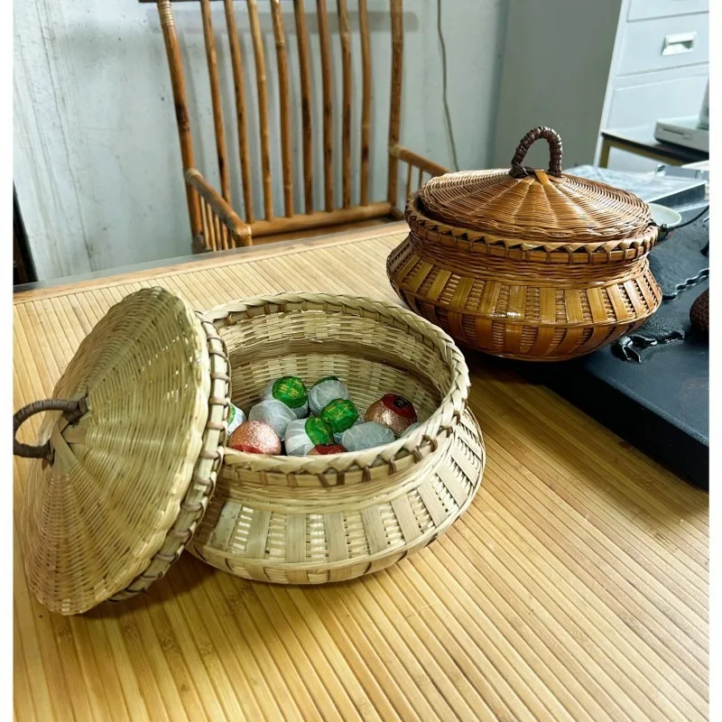 Bamboo products, tea baskets with lids, egg baskets, handmade baskets, snack storage, household fruit baskets, dried fruit trays