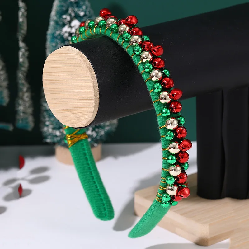 DS nuevo rojo verde diadema de Navidad Festival fiesta campana banda para el cabello con cuentas 15CM diadema grande accesorios para el cabello para mujeres y niñas
