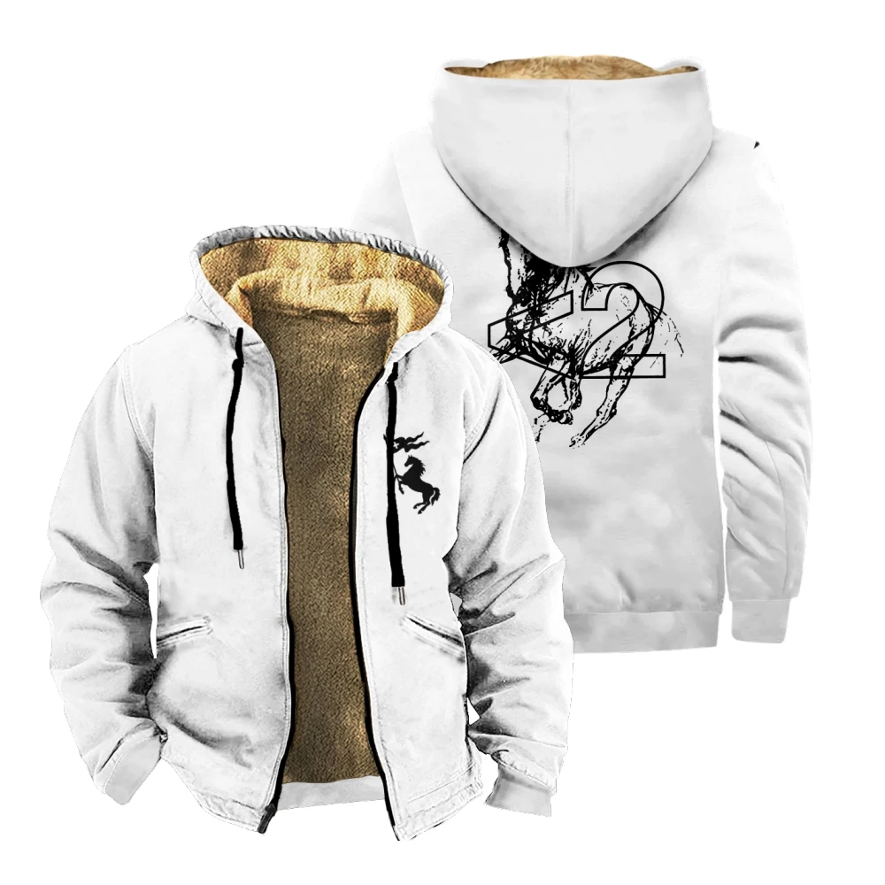 2hollis Horse Zipper Coat Unisex Long Sleeve Hooded Winter Jacket Streetwear Parka