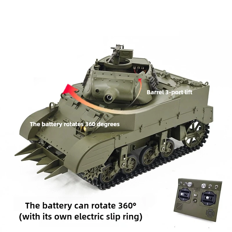 1/16 RC Tank M8 Simulação Tanque Blindado com Lançador de Fumo 360 °   Brinquedo modelo de brinquedo de controle remoto de torre rotativa para adultos