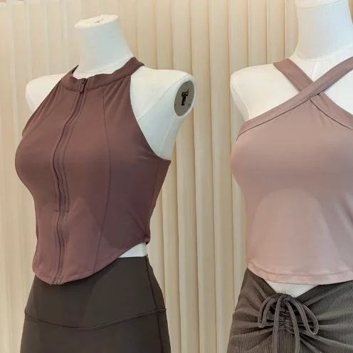 حمالة صدر رياضية صيفية للنساء مع بطانة صدر وسحاب أمامي، تصميم ضيق لليوغا واللياقة البدنية والجري والتدريب، ملابس داخلية مريحة #1