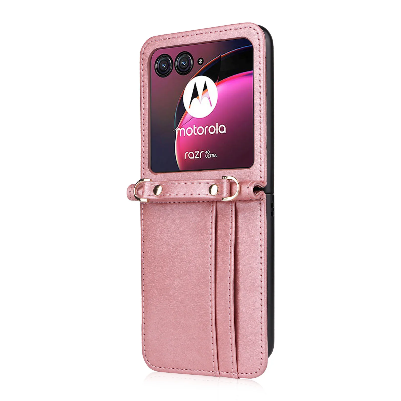 Crossbody Leather Lanyard Phone Case for Motorola Moto Razr 40 Ultra Wallet Card Slot Holder Shockproof Protection Cover