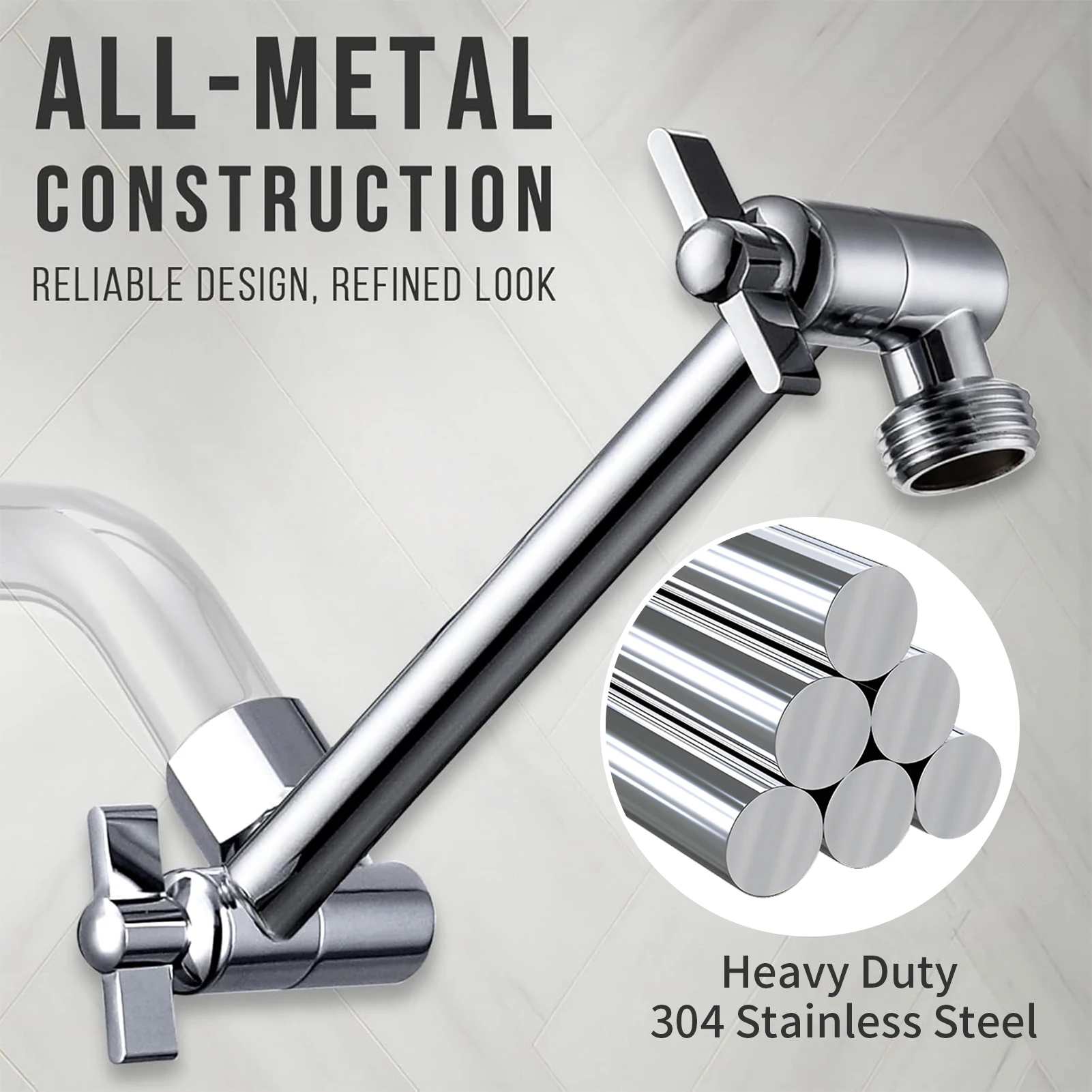 Adjustable Shower Head Extension Arm 9 Inch with Angle & Height Adjustment Anti-leak Upgrade Universal Thread Metal Connector