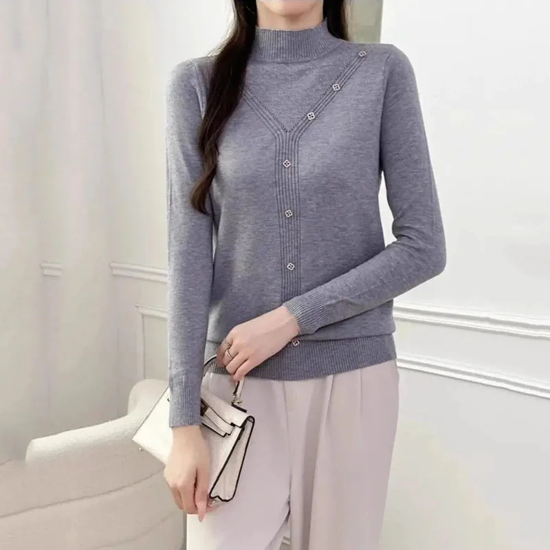 شبه الياقة المدورة سترة المرأة معطف الخريف الشتاء موضة جديدة أسفل قميص الإناث تنوعا البلوز مزاجه متماسكة السيدات #4