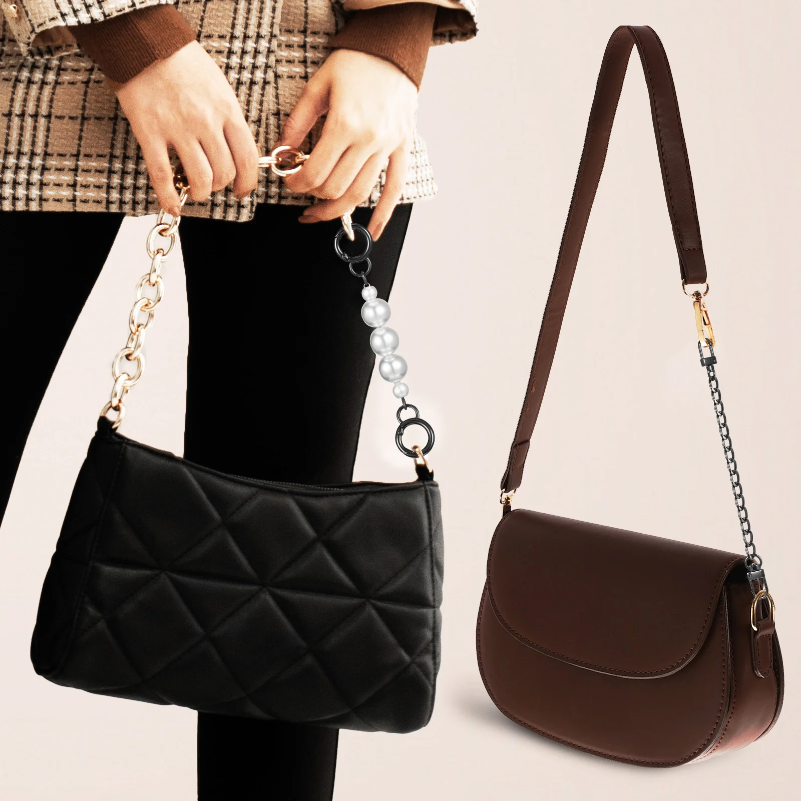 

6Pcs Pearl Bag Chains Metal Clasp Durable Beads Chains for Handbag Purse Replacement DIY Craft Elegant Women Purse Strap