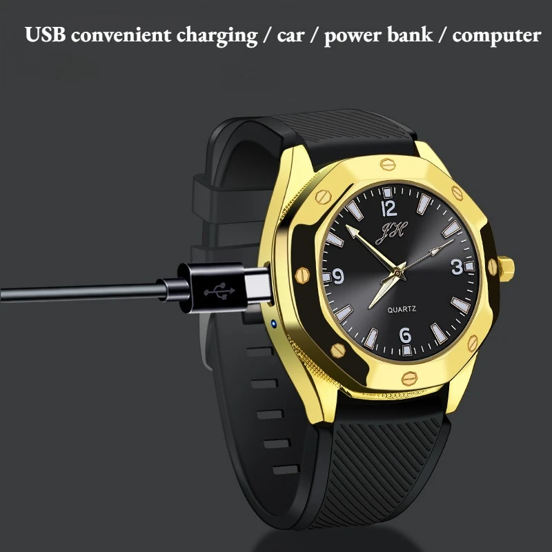 Innovative Wristwatch USB Cigarette Lighter, Zinc Alloy Men's Creative Watch Lighter, Premium Gift for Men