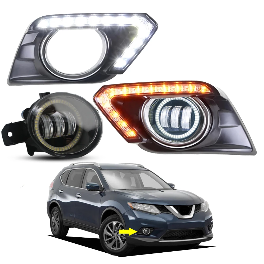 

OEM Style Led Fog Lights Angel Eye DRL For Nissan Rogue X-trail T32 2014 2015 2016 Daytime Running Lamp Front Bumper Daylight