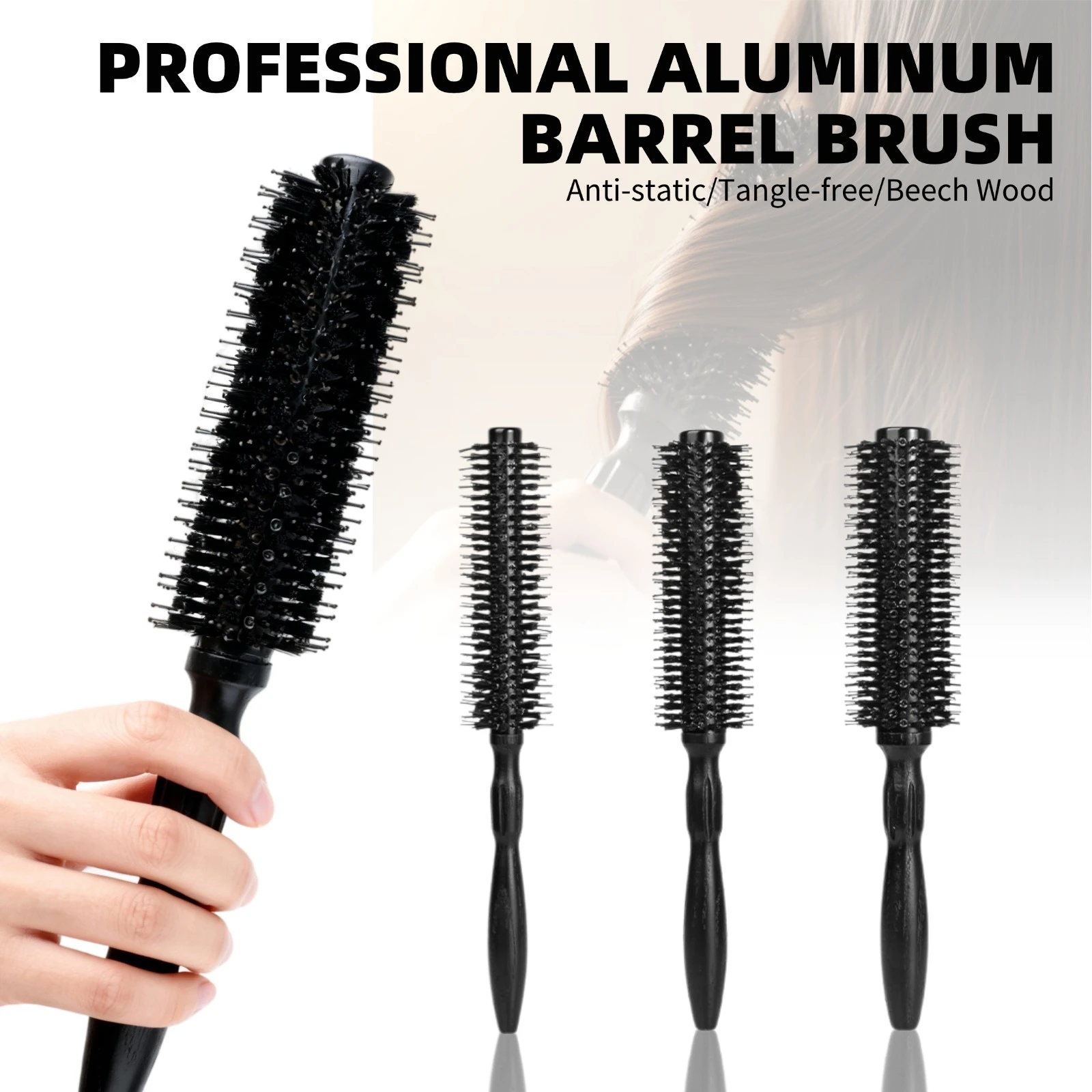 

Новый 3-стиль, черная деревянная ручка, круглая щетка с щетиной, прямая расческа для волос, женская алюминиевая трубка, щетка для завивки волос, парикмахерские инструменты