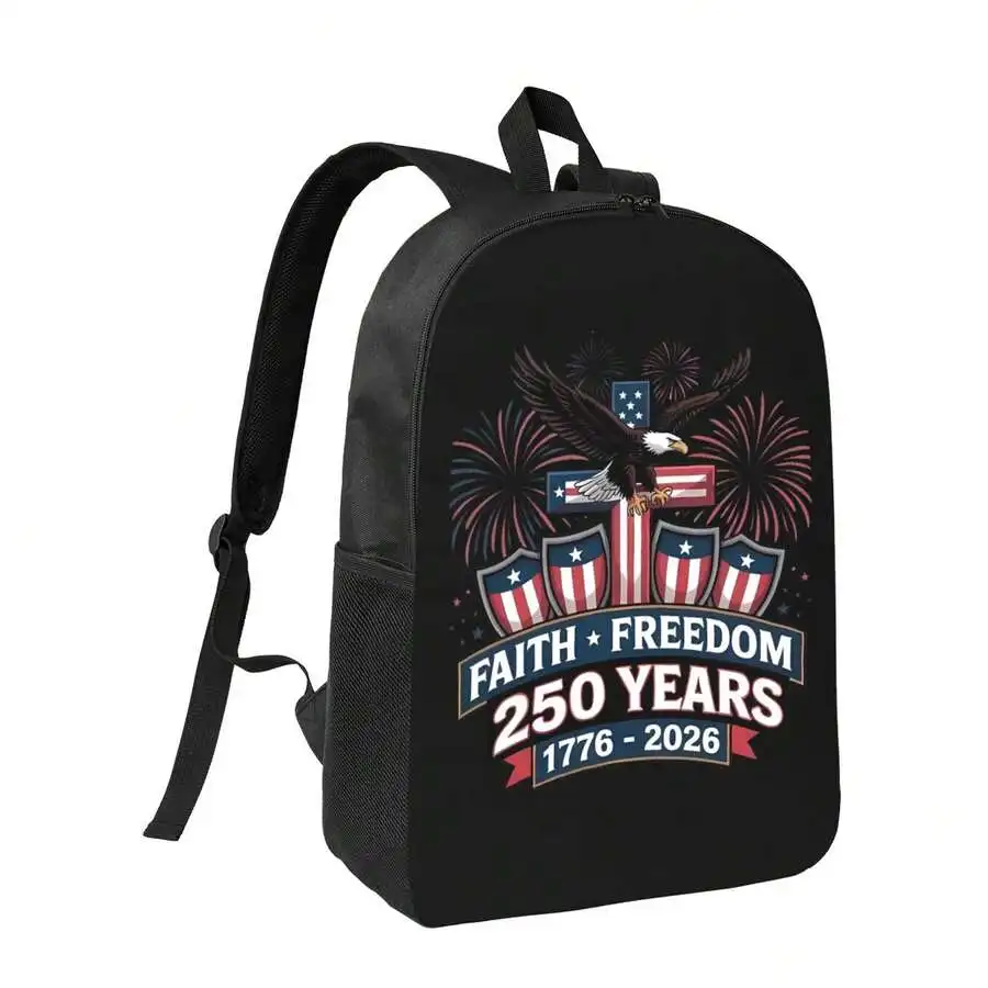 

Faith Freedom 250 Years Patriotic Black Backpack For Adults, Durable School College Daypack With Bottle Holder Tablet