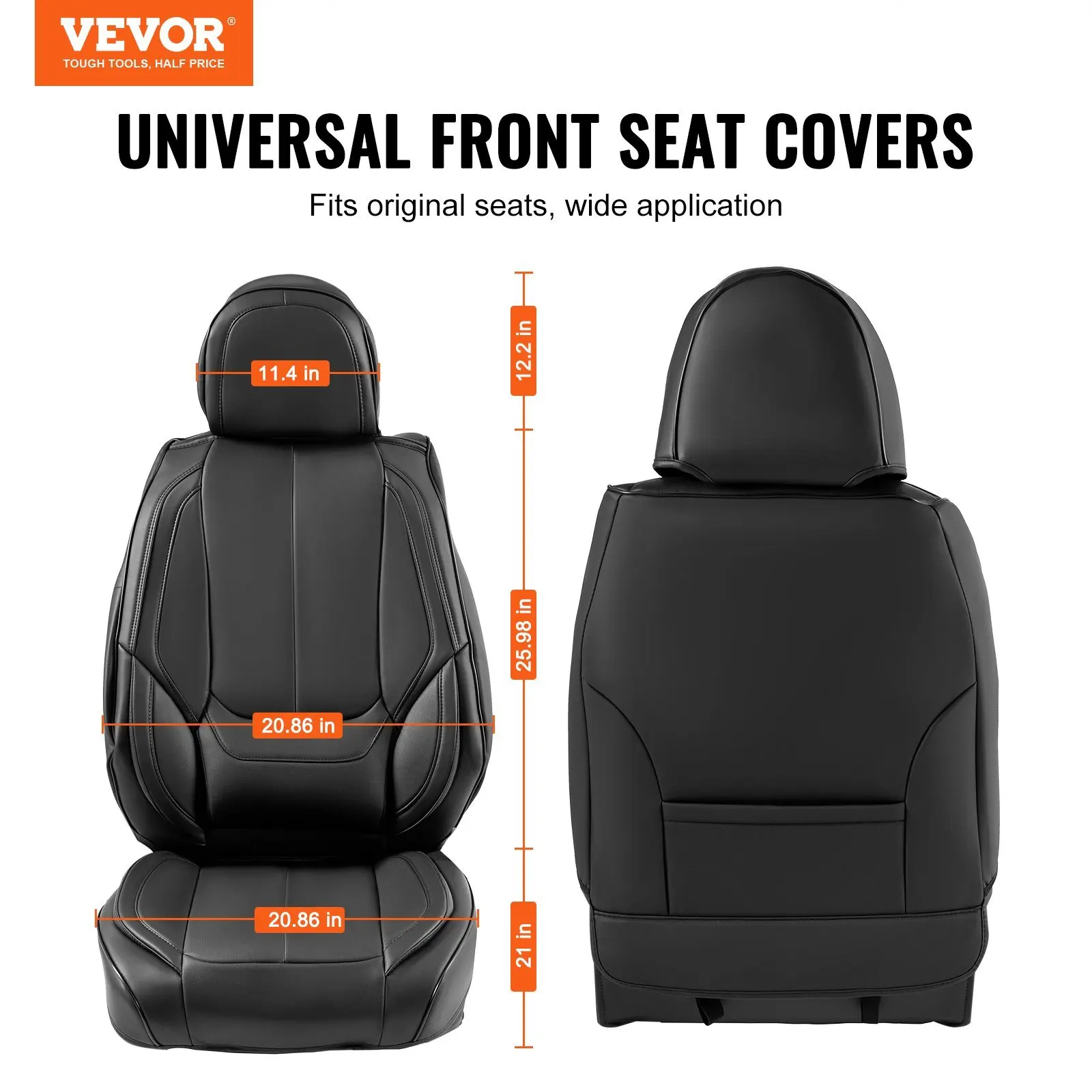 Seat Covers, Universal Car Seat Covers Front Seats, 6pcs Faux Leather Seat Cover, Full Enclosed Design, Detachable Headres