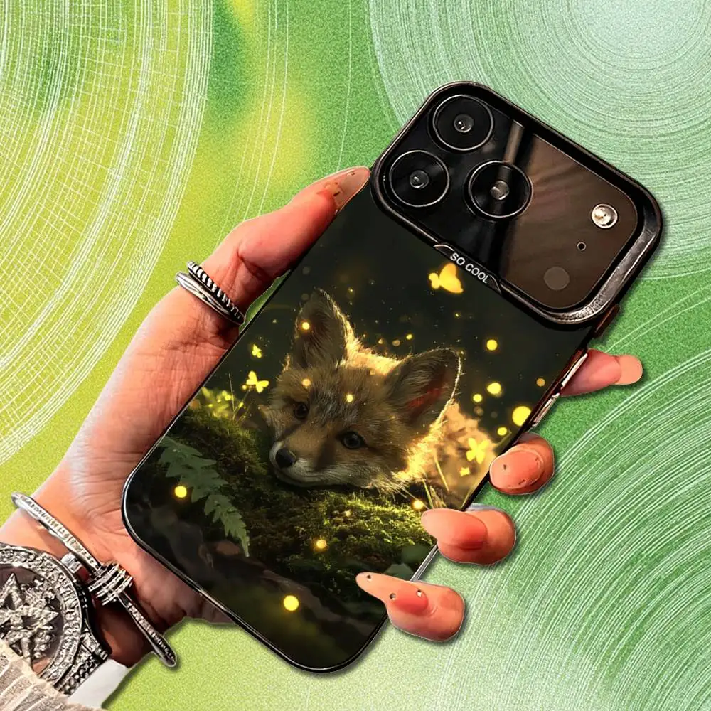 Funda de teléfono con diseño de zorro y Animal bonito para iPhone 14,17,13,12,11,16,15, Mini,Pro,SE,XS,MAX, funda de silicona negra mate