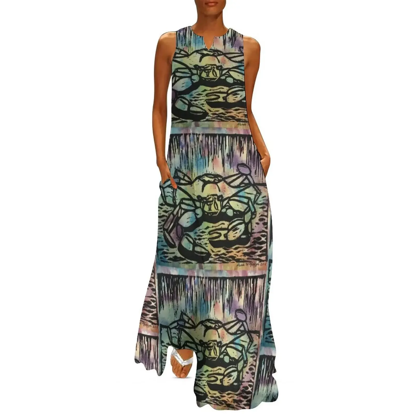 

Crab print on watercolor Long Dress luxury evening dresses 2025 dress Dress