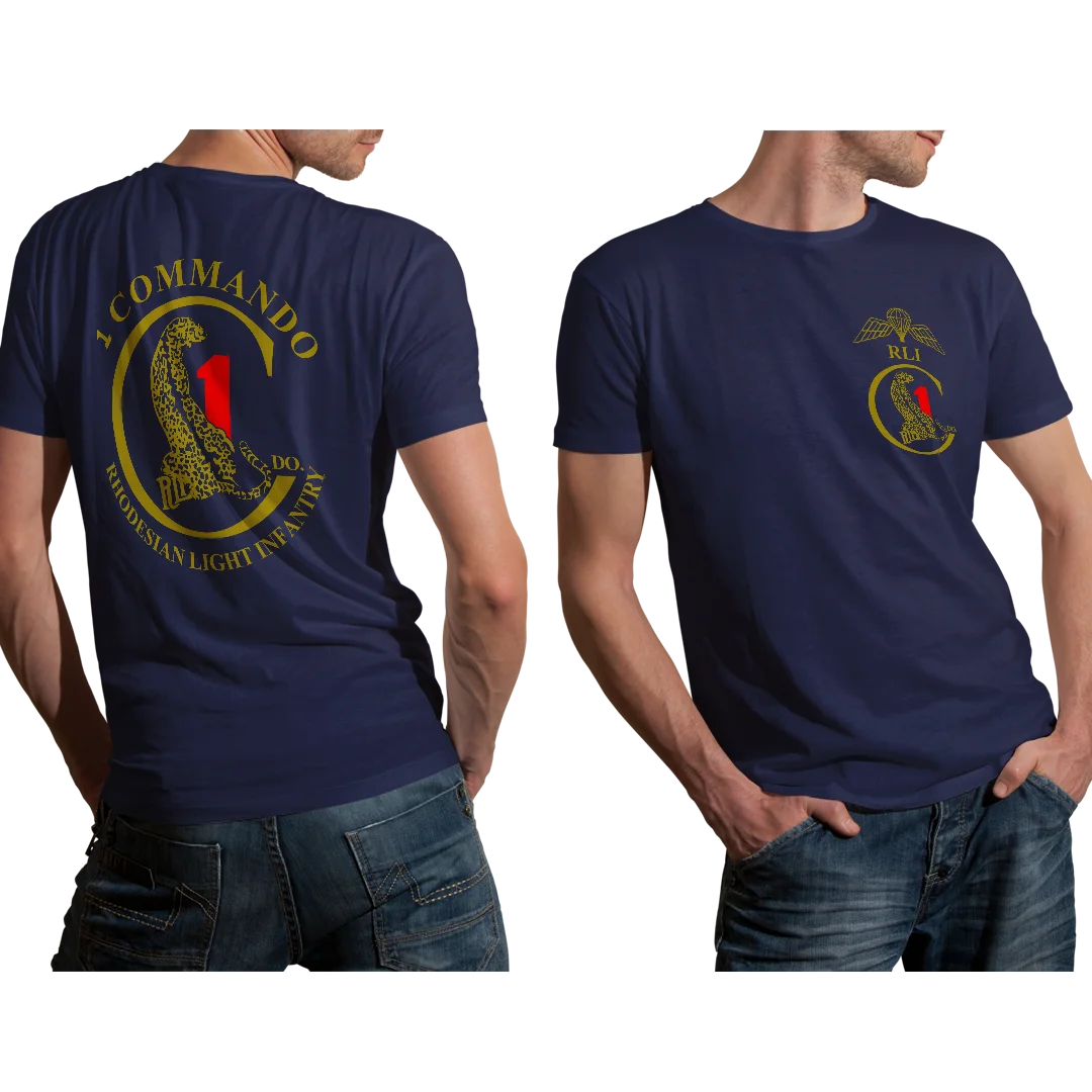 1 Commando Cheetah Big C logo RLI Rhodesian Light Infantry T Shirt. High Quality Cotton, Breathable Top, Loose Casual T-shirt