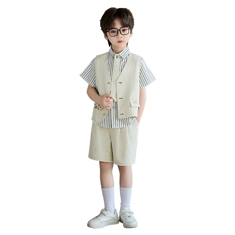 Children's Formal Wear Panda Embroidery New Chinese Style Vest Set Boys' Fashion May Day Event Piano Hosting Performance Costume