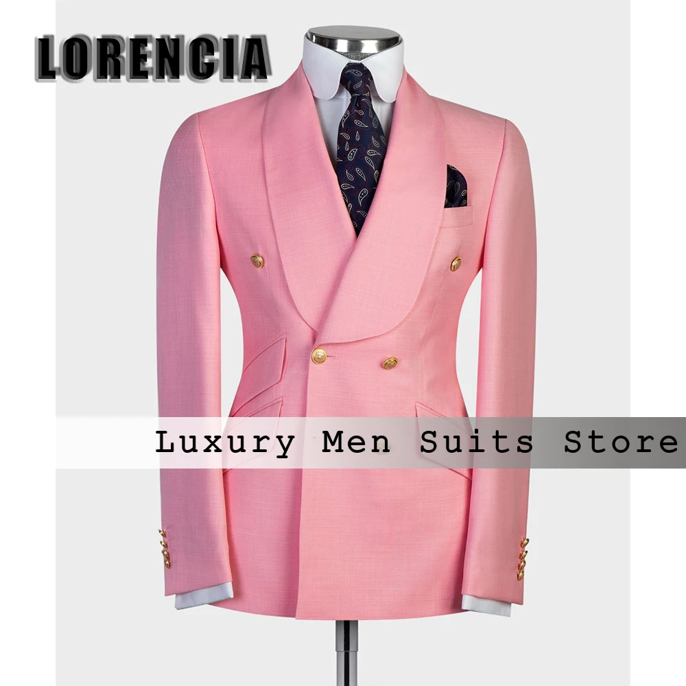 Elegant Double Breasted Men Suits 2 Pieces Shawl Collar Wedding Party Outfits Customized Blazer Pants traje juvenil masculino