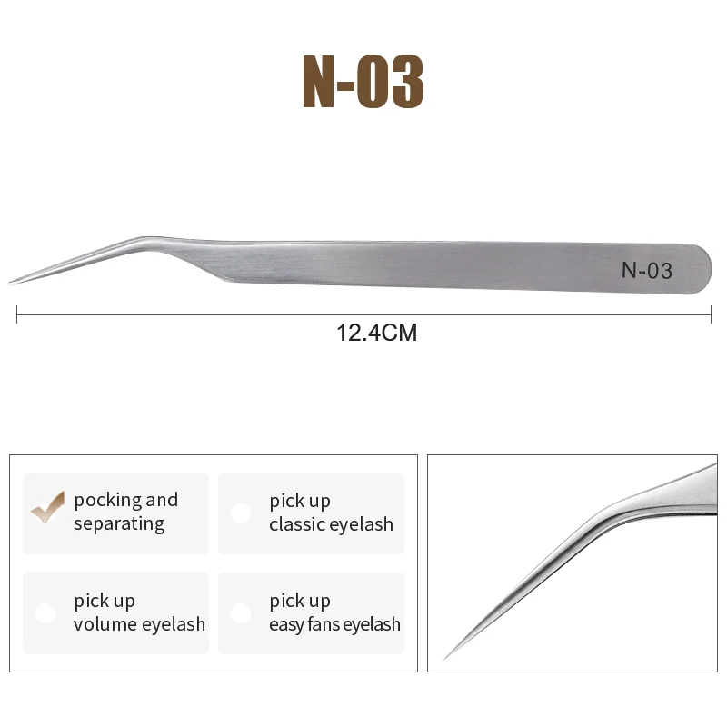 NATUHANA Volume Lash Tweezers Stainless Steel Anti-static Curved Straight Tip Eyelash Tweezers for Eyelash Extension Makeup Tool