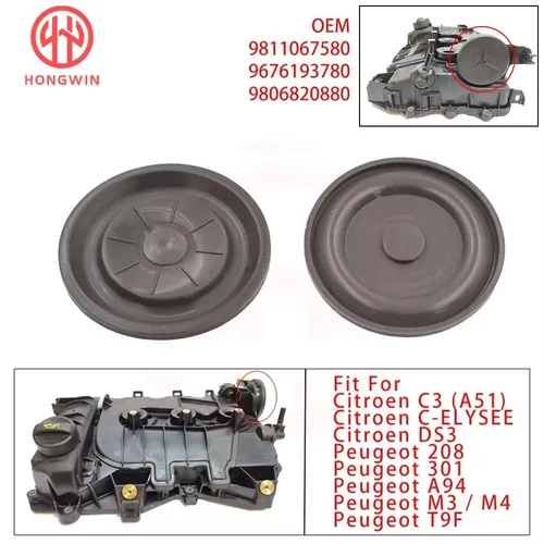 Imagen 1 del producto 9811067580 nueva membrana de cubierta de válvula de ventilación del cárter del motor para Citroen C3 C-ELYSEE DS3 Peugeot 208 301 A94 M3/M4 T9F 9676193780