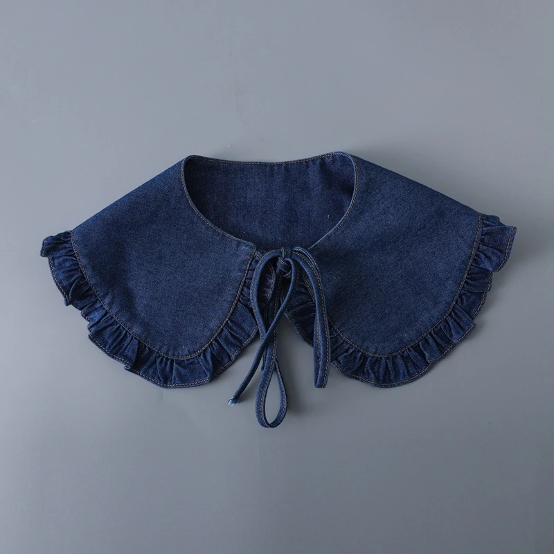 Sweet Blue Denim Ruffle False Collar Women Detachable Lapel Shawl Collar Sweater Blouse Decorative Shoulders Cape view 5