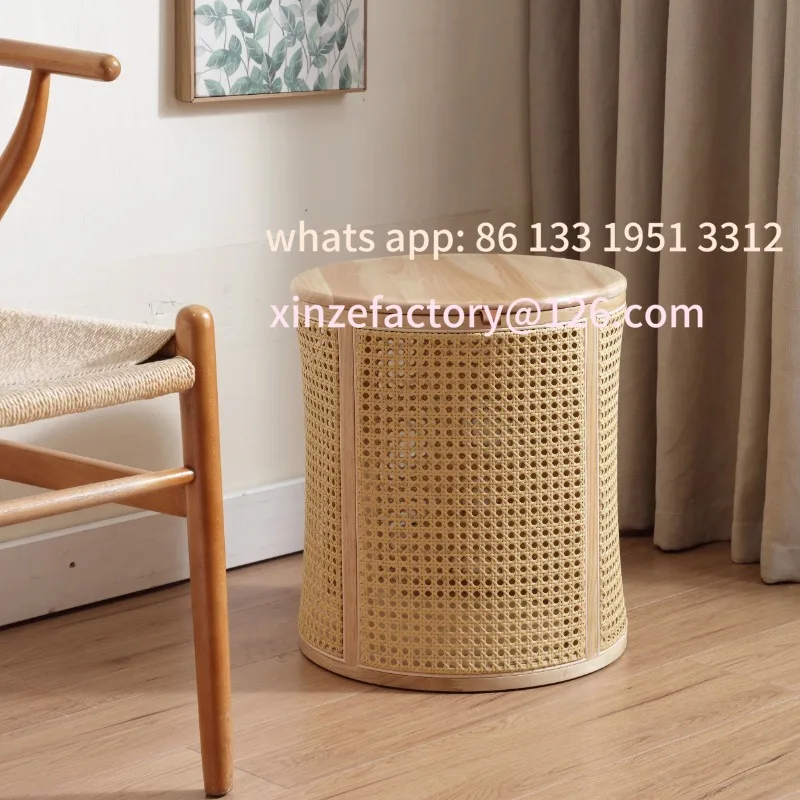 

Customizable Rubberwood& Rattan Laundry Basket Japanese Storage Basket with Handles Detachable Coffee Table Stool Sturdy Beds