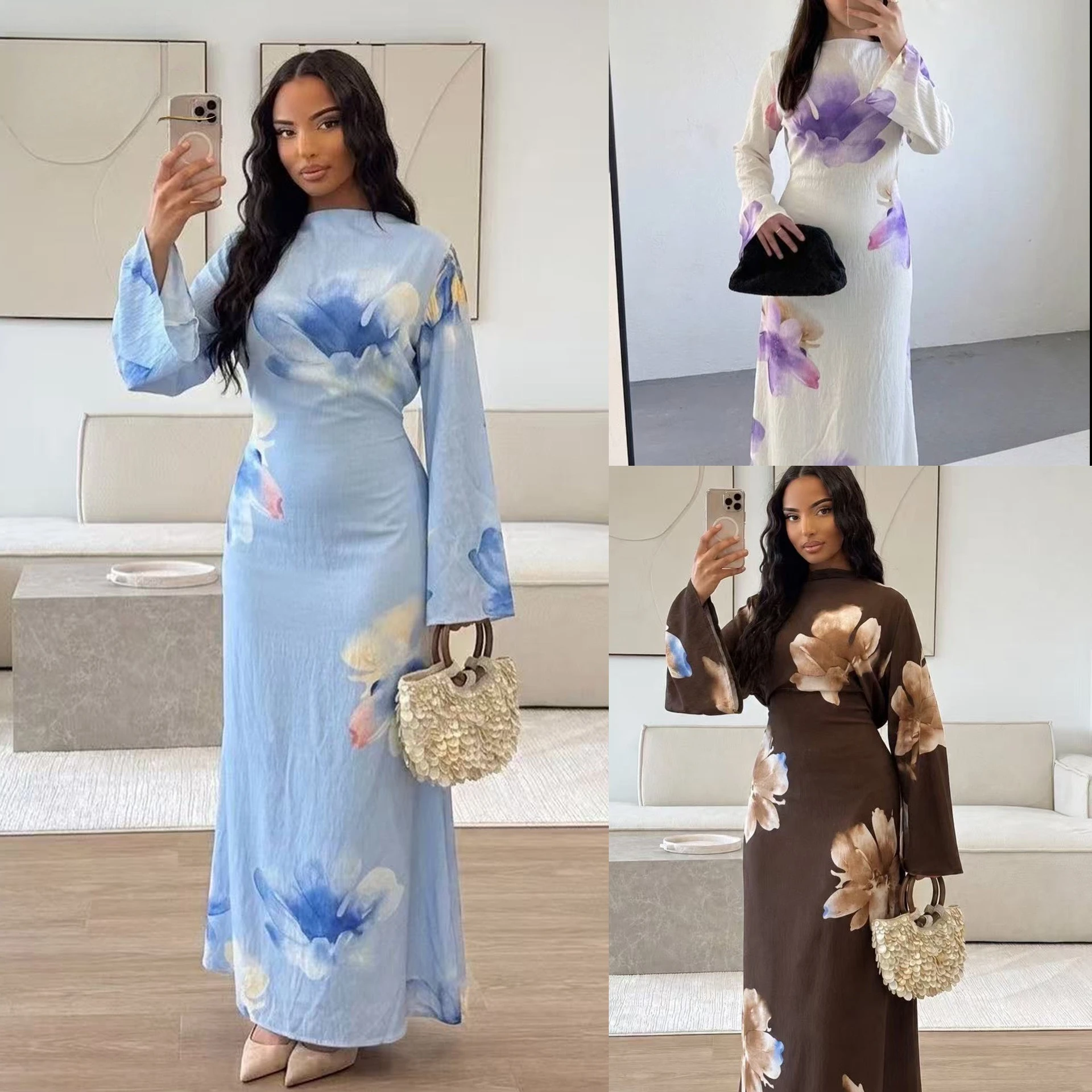 Jalabiya Women Arabic - Women Eid Dress Abaya Flower Print