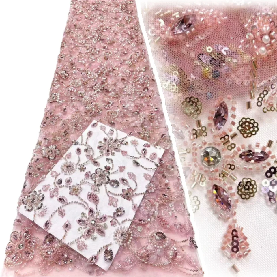 

2 ярда роскошной шифоновой ткани с бисером, кружево премиум-класса 2026, французское африканское кружево с пайетками, для женских свадебных и вечерних платьев, 2201